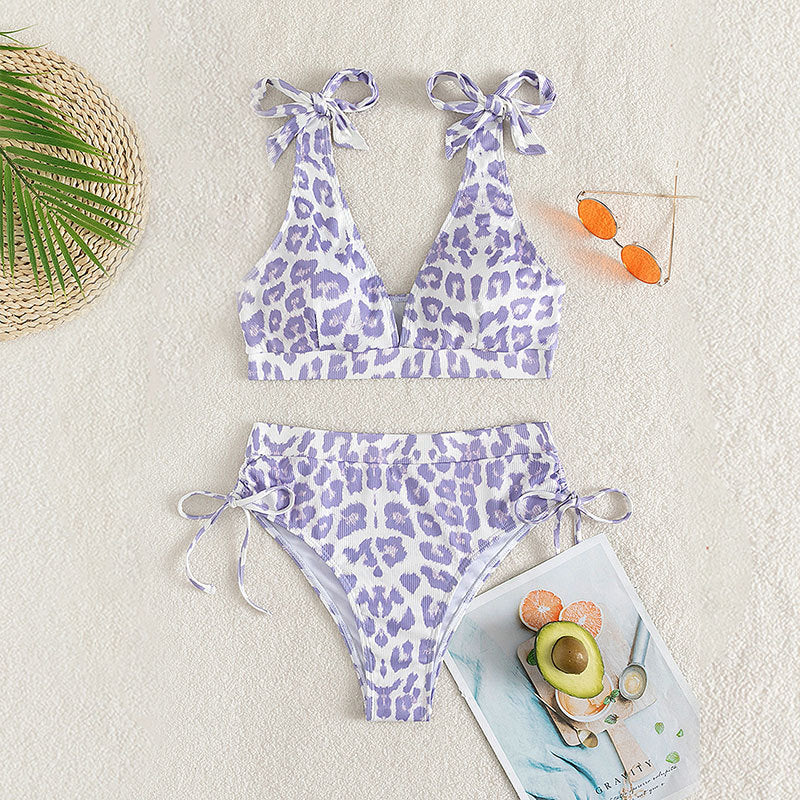 Bikini taille haute pour femmes avec un motif léopard ludique R&B
