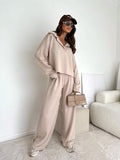 Ensemble de loungewear pour femmes avec col chemise - Sweatshirt court et pantalon palazzo large Echo Archiv