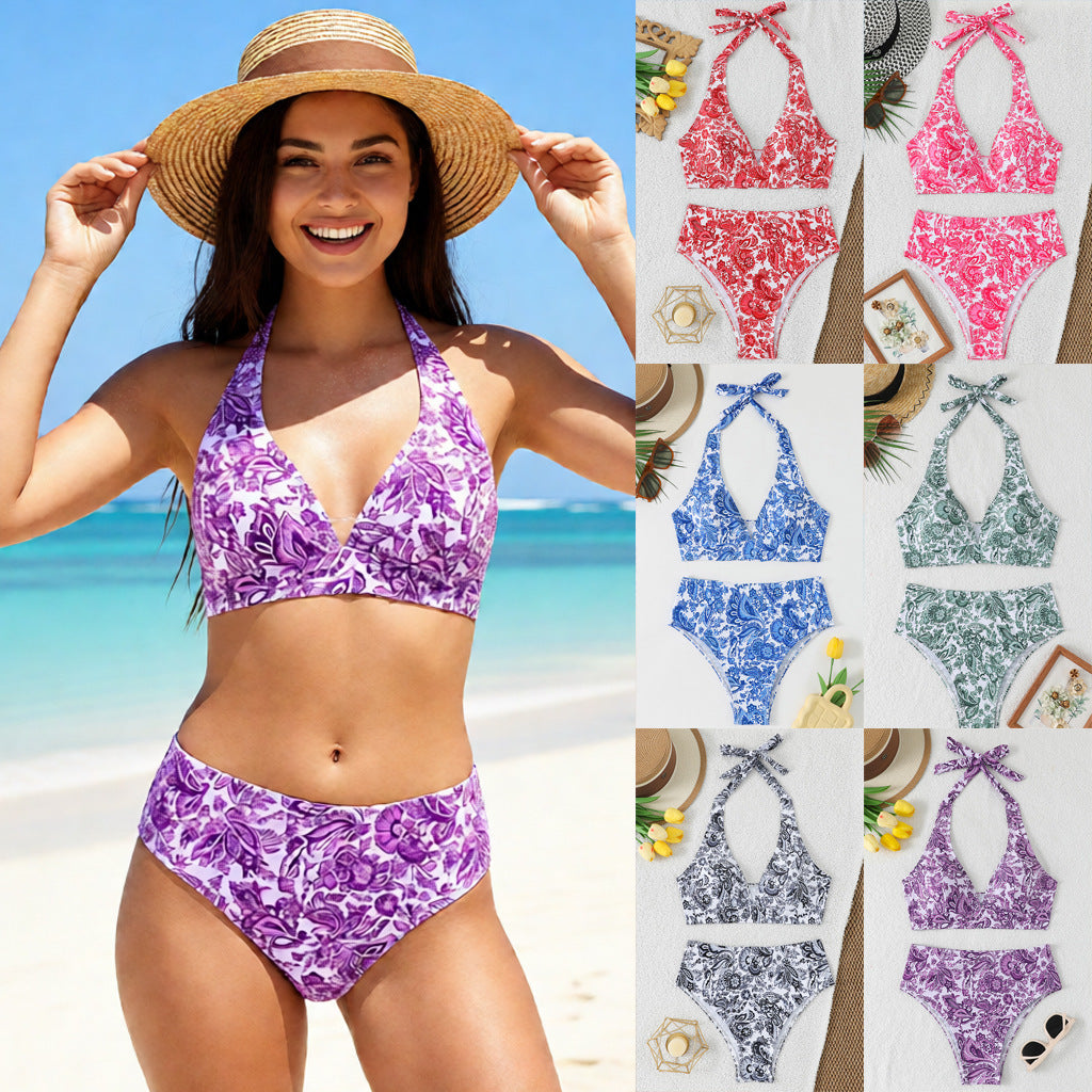 Ensemble de bikini taille haute pour femmes avec design floral et haut à nouer R&B