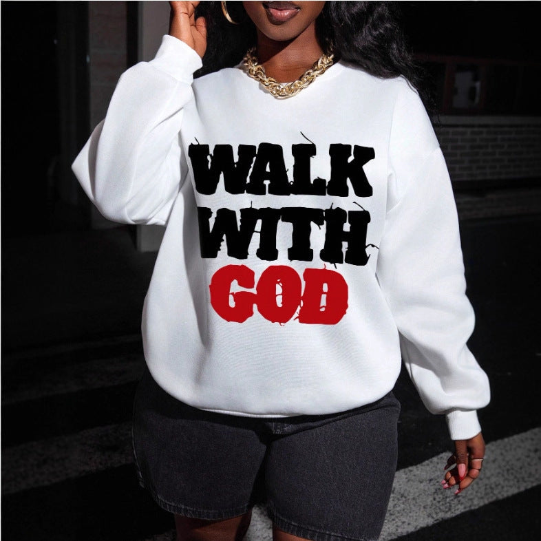 Sweatshirt statement pour femmes avec impression typographique religieuse, coupe oversized, col rond et doublure intérieure douce Echo Archiv