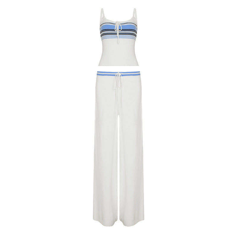 Ensemble femme à deux pièces avec top doux et coupe large de pantalon Heidi-Mode