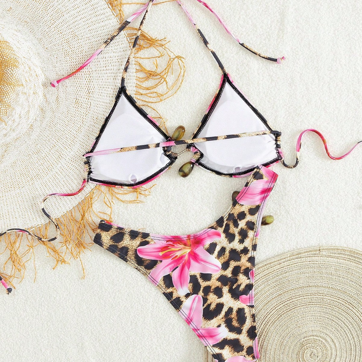 Ensemble de bikini triangle pour femmes avec motif floral léopard R&B