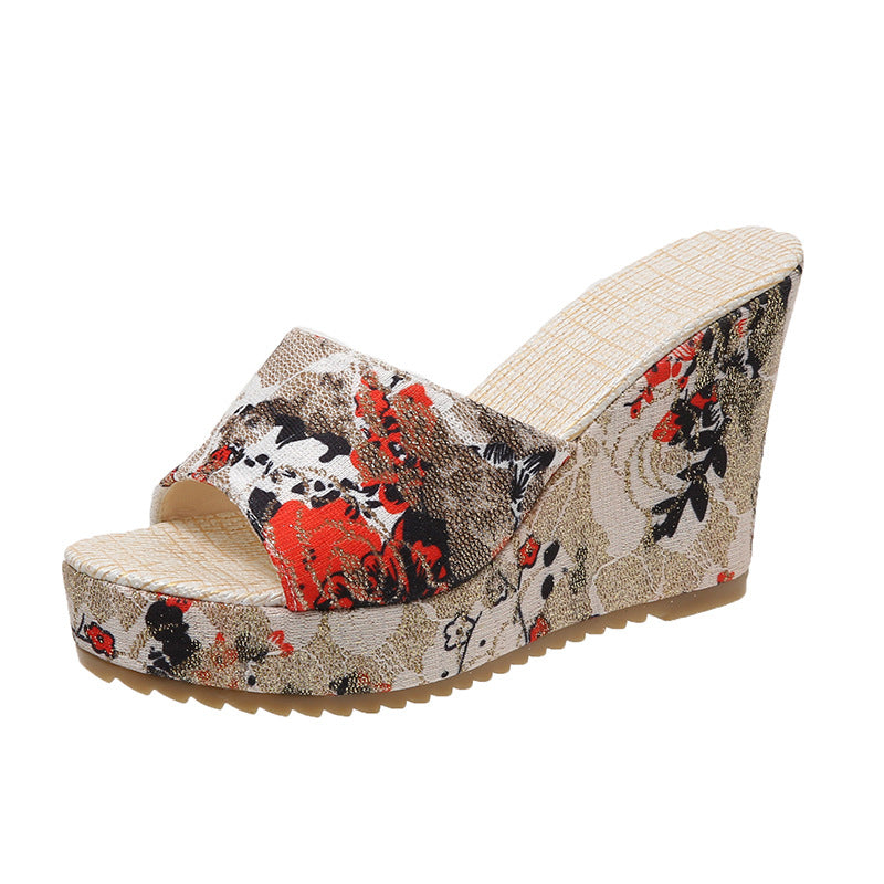 Pantoufles compensées pour femmes avec design floral et semelle rembourrée R&B
