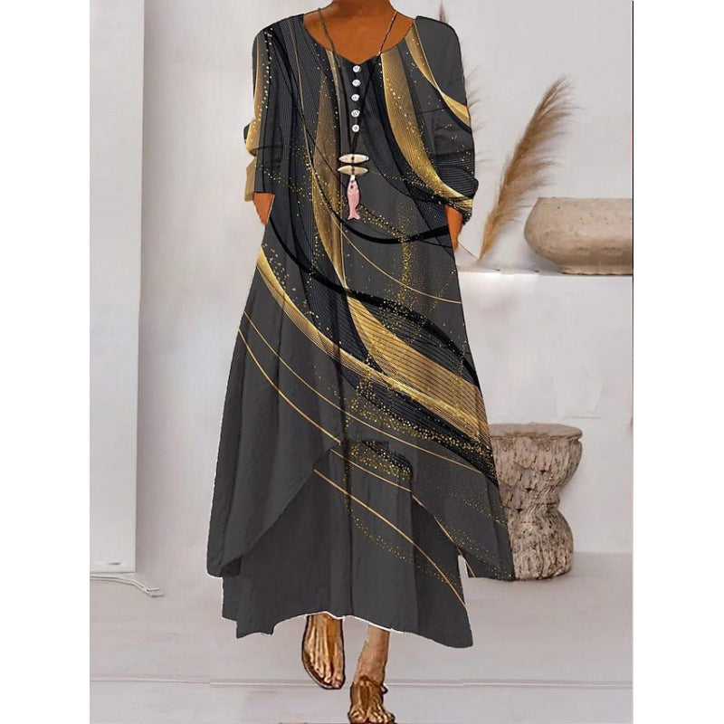 MW | Robe maxi à manches longues - Décolleté boutonné