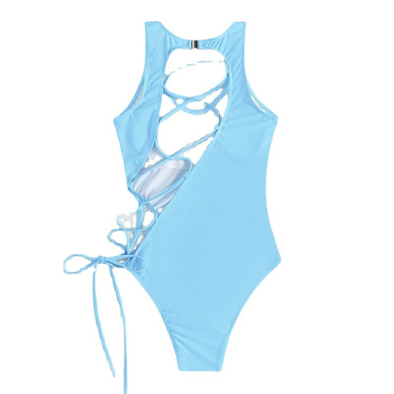 Maillot de bain une pièce sportif pour femmes avec détail de lacets raffiné R&B