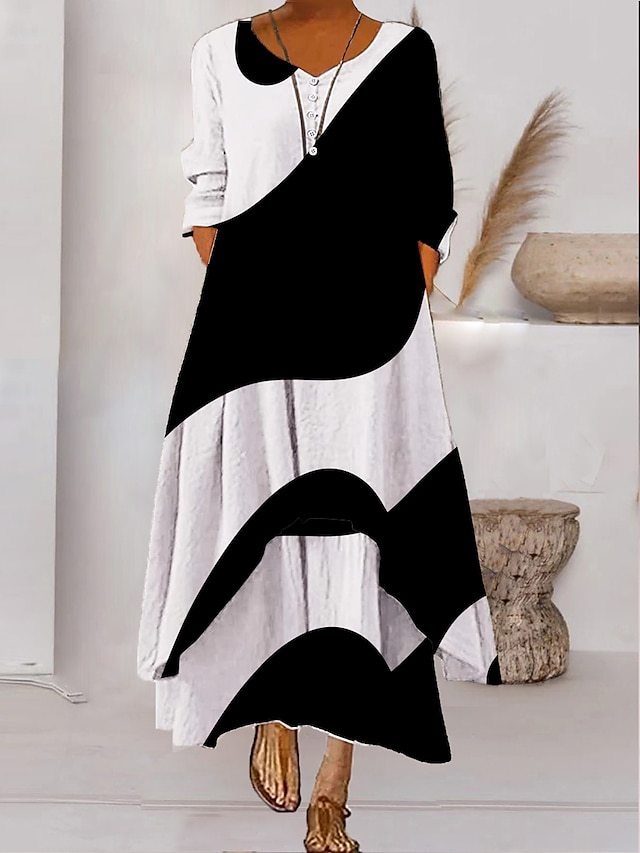 MW | Robe maxi à manches longues - Décolleté boutonné
