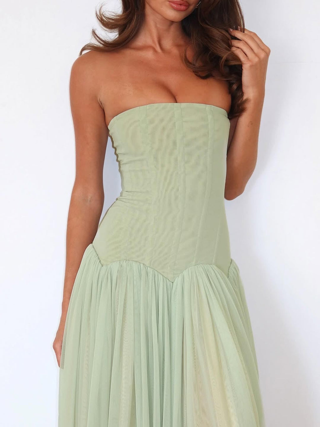 Robe maxi élégante sans bretelles pour femmes avec jupe en tulle fluide Heidi-Mode