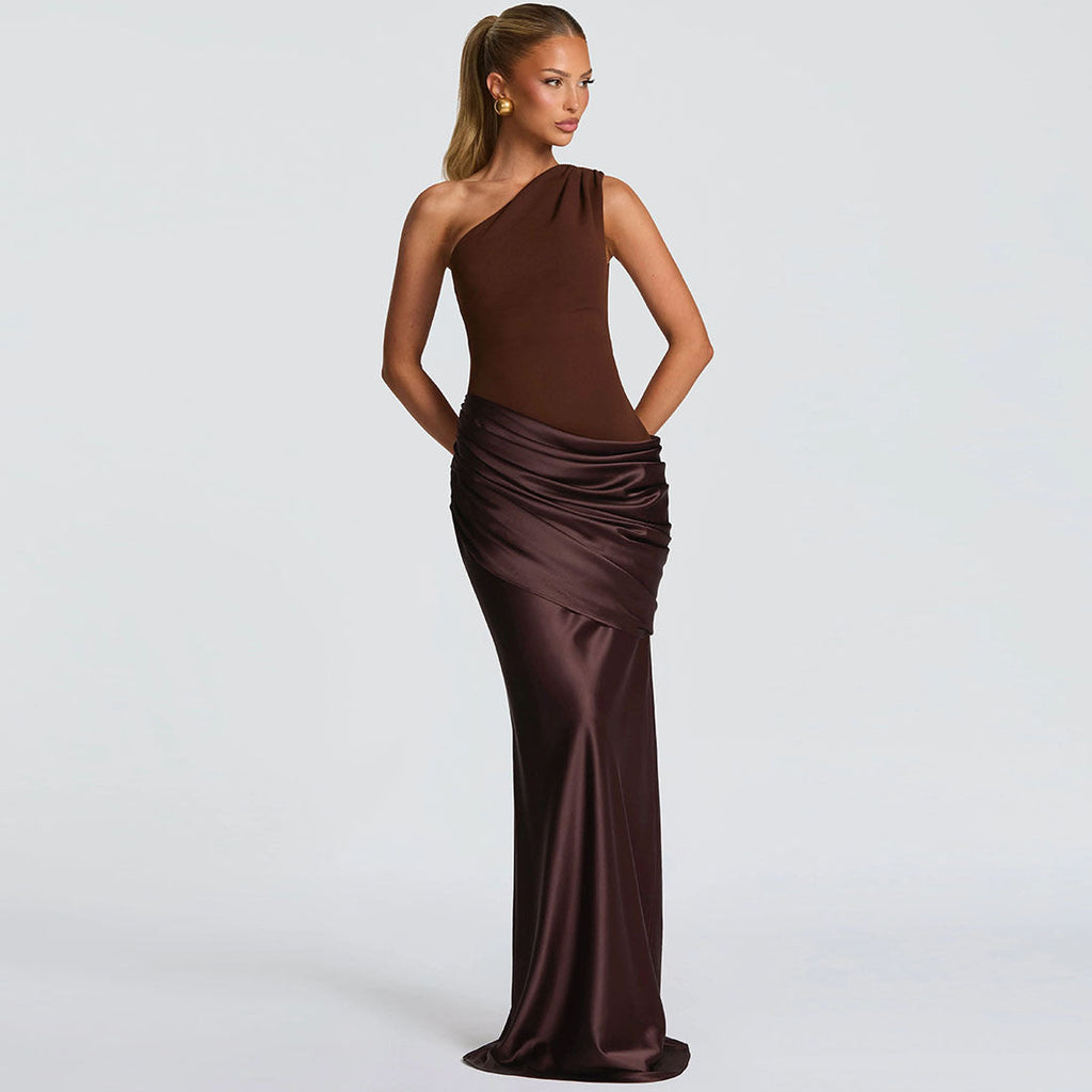 Robe maxi élégante pour femmes avec coupe asymétrique et drapés raffinés Heidi-Mode