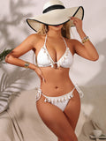 Bikini triangle pour femmes avec coquillages décoratifs et bretelles ajustables R&B