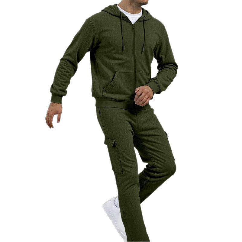 Ensemble de sweat à zip athlétique pour hommes avec pantalon de jogging cargo, coutures ergonomiques et bords côtelés Echo Archiv