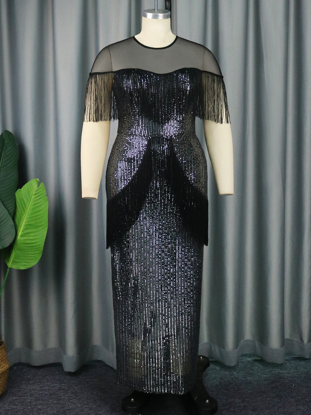 Robe de soirée glamour pour femmes avec franges et tissu scintillant R&B