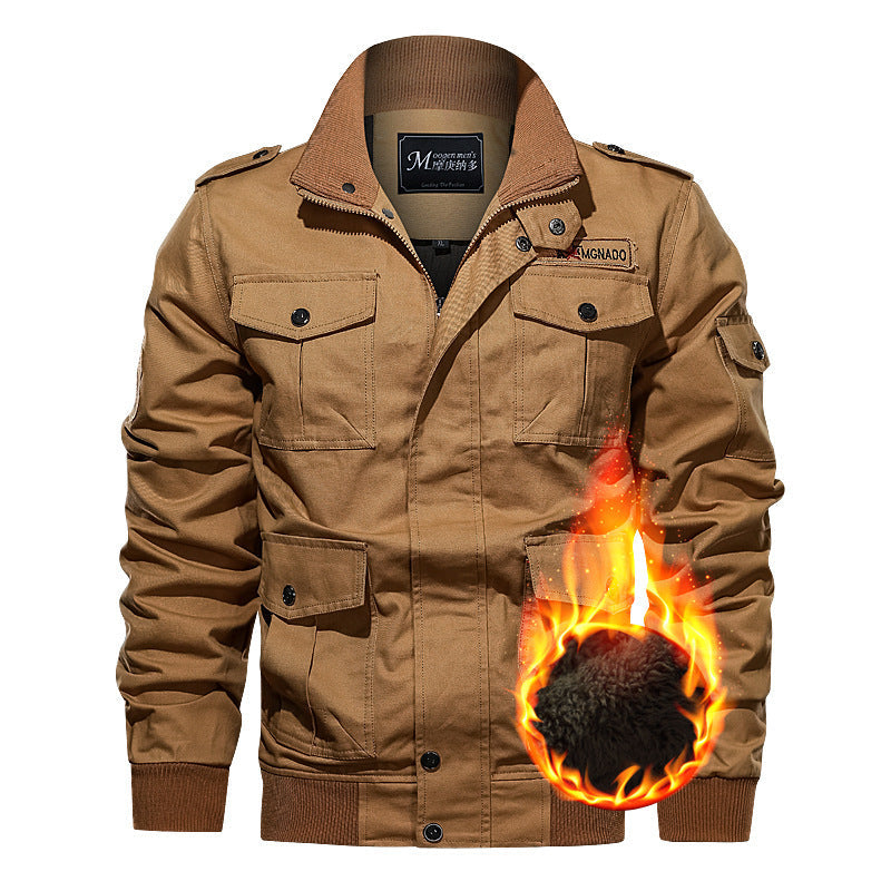Veste militaire en toile pour hommes, coupe-vent, avec doublure en teddy, multiples poches à rabat et zippées, ainsi que bord-côte Echo Archiv