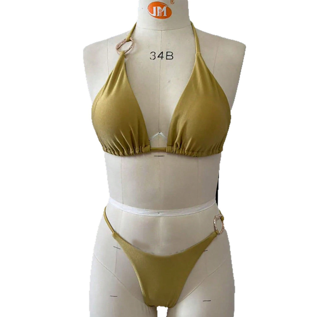 Ensemble de bikini triangle pour femmes avec des anneaux en métal tendance R&B