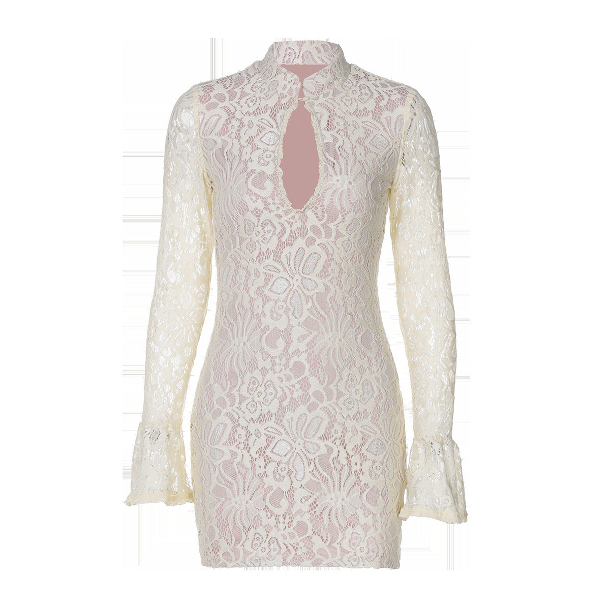 Robe en dentelle pour femmes avec décolleté en V plongeant et manches élégantes R&B