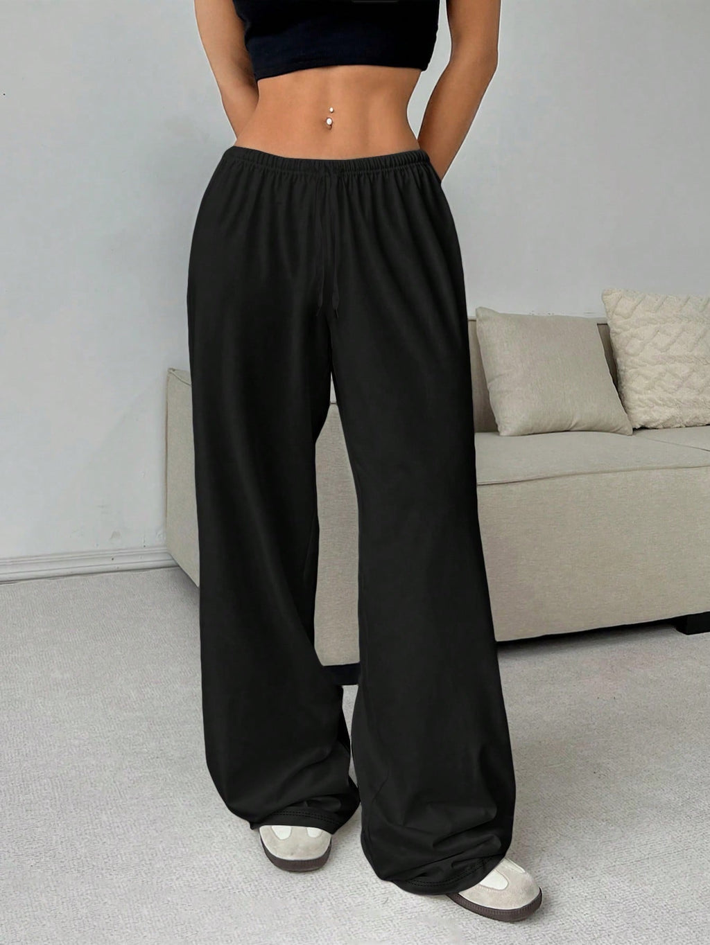 Pantalon Palazzo-Jogger taille haute pour femmes avec ceinture élastique, cordon de serrage et poches latérales Echo Archiv