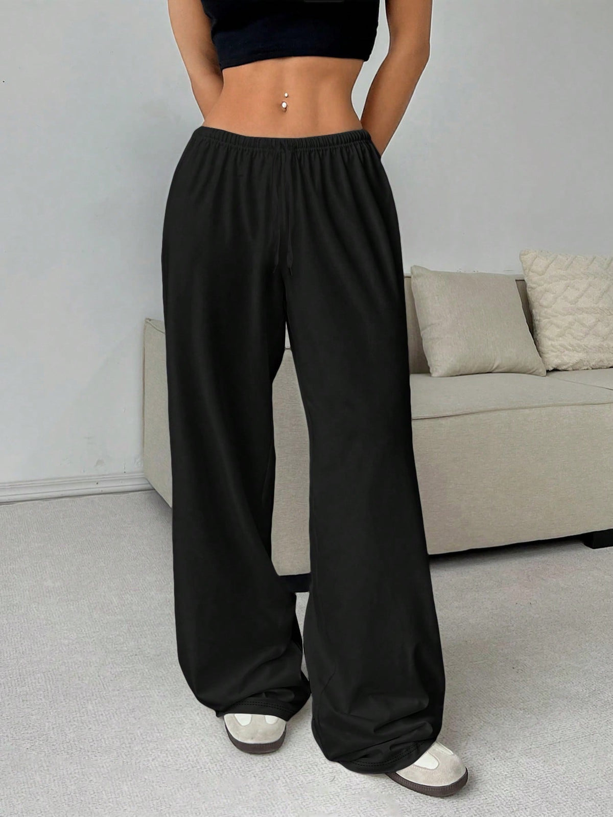 Pantalon Palazzo-Jogger taille haute pour femmes avec ceinture élastique, cordon de serrage et poches latérales Echo Archiv