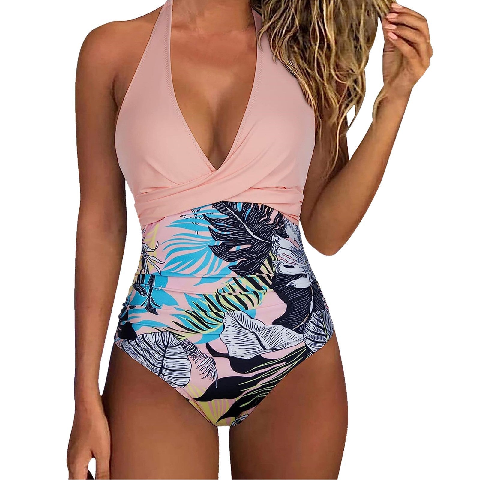 Maillot de bain une pièce femme à décolleté haut avec haut floral R&B