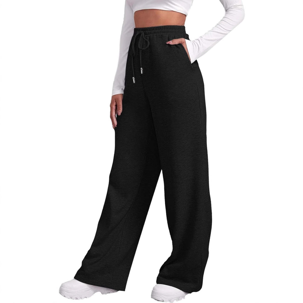 Pantalon lounge palazzo taille haute large pour femmes avec ceinture élastique confortable, cordon de serrage et poches latérales Echo Archiv