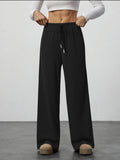 Pantalon de lounge en tricot côtelé doux pour femmes avec jambe large et cordon Echoarchiv