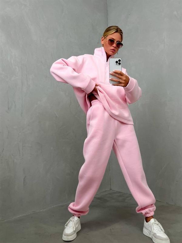 Ensemble de lounge oversize à demi-zip pour femmes en French-Terry lourd avec col montant