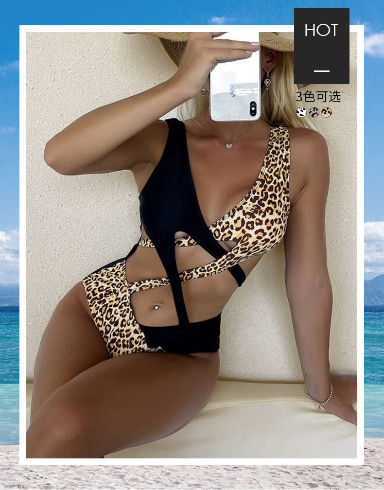 Maillot de bain une pièce pour femmes avec découpe et motif animal R&B