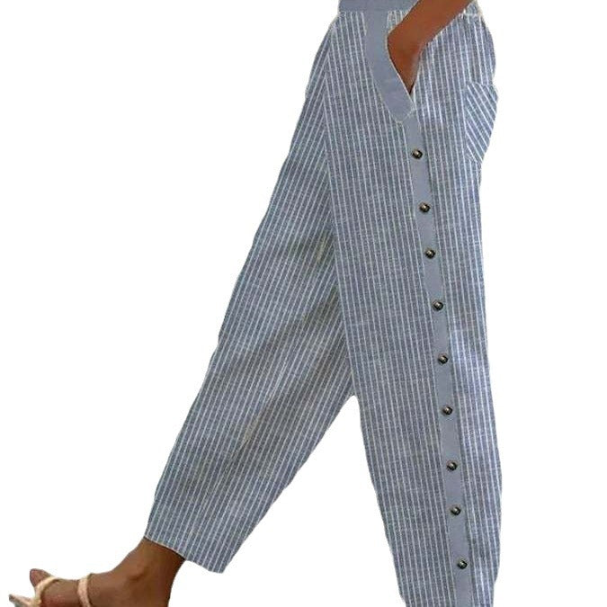 Pantalons culottes pour femmes avec taille élastique haute, fermeture à boutons sur le côté et poches Echoarchiv