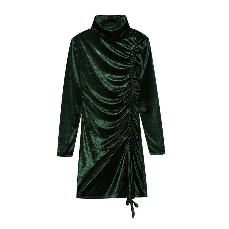 Robe Minijupe Bodycon Femme avec Col Montant et Drapé Latéral