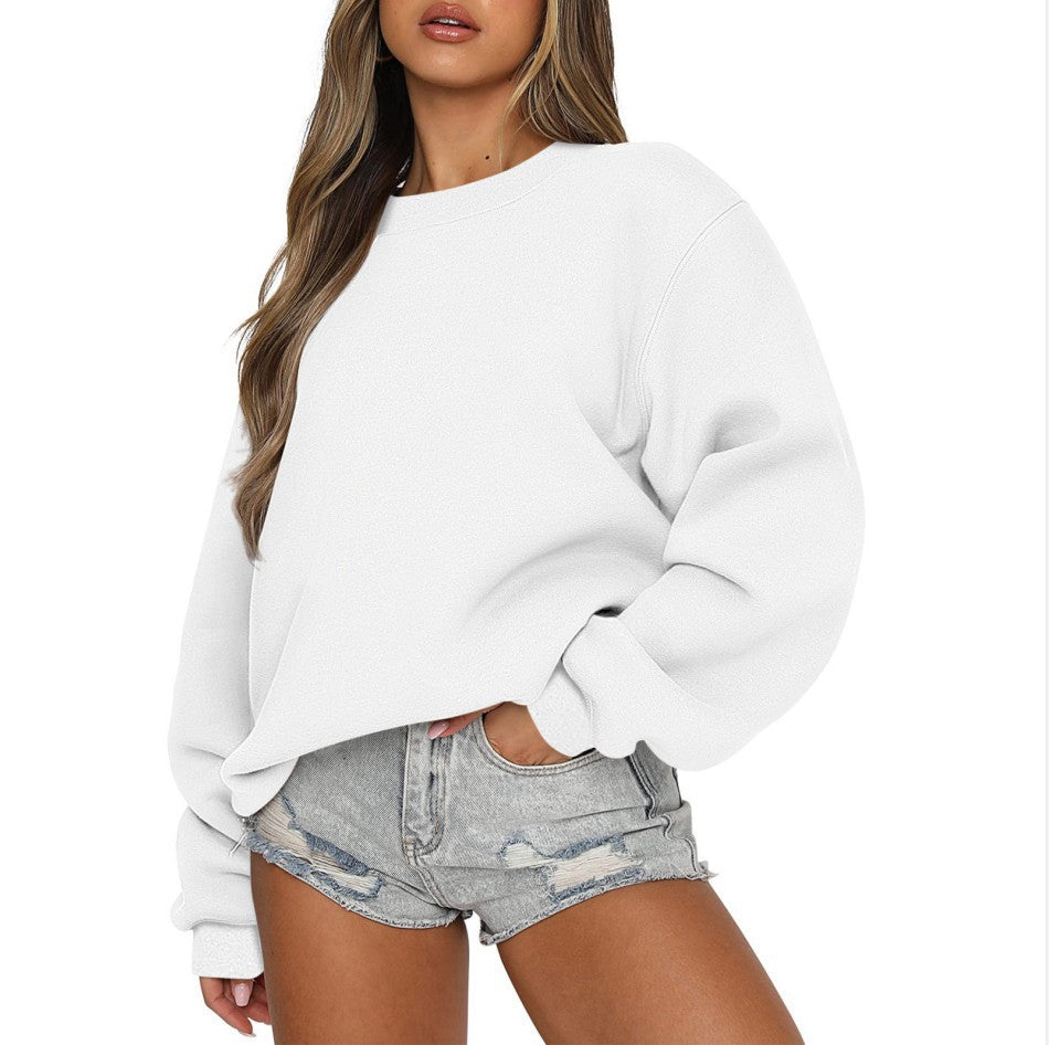 Sweatshirt oversized à col rond pour femmes en mélange de coton avec épaules tombantes, intérieur gratté et bords élastiques Echo Archiv
