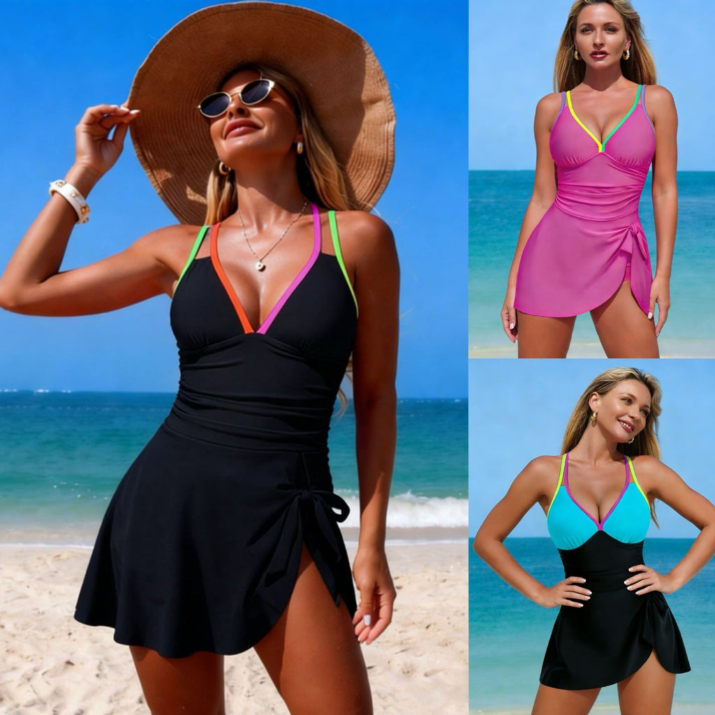 Tankini pour femmes avec jupe portefeuille à la mode et accents colorés R&B
