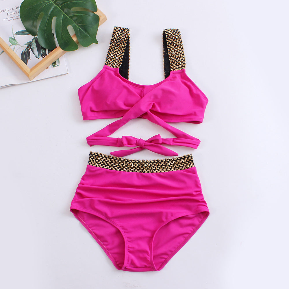 Ensemble de bikini taille haute pour femmes avec haut à nouer stylé R&B