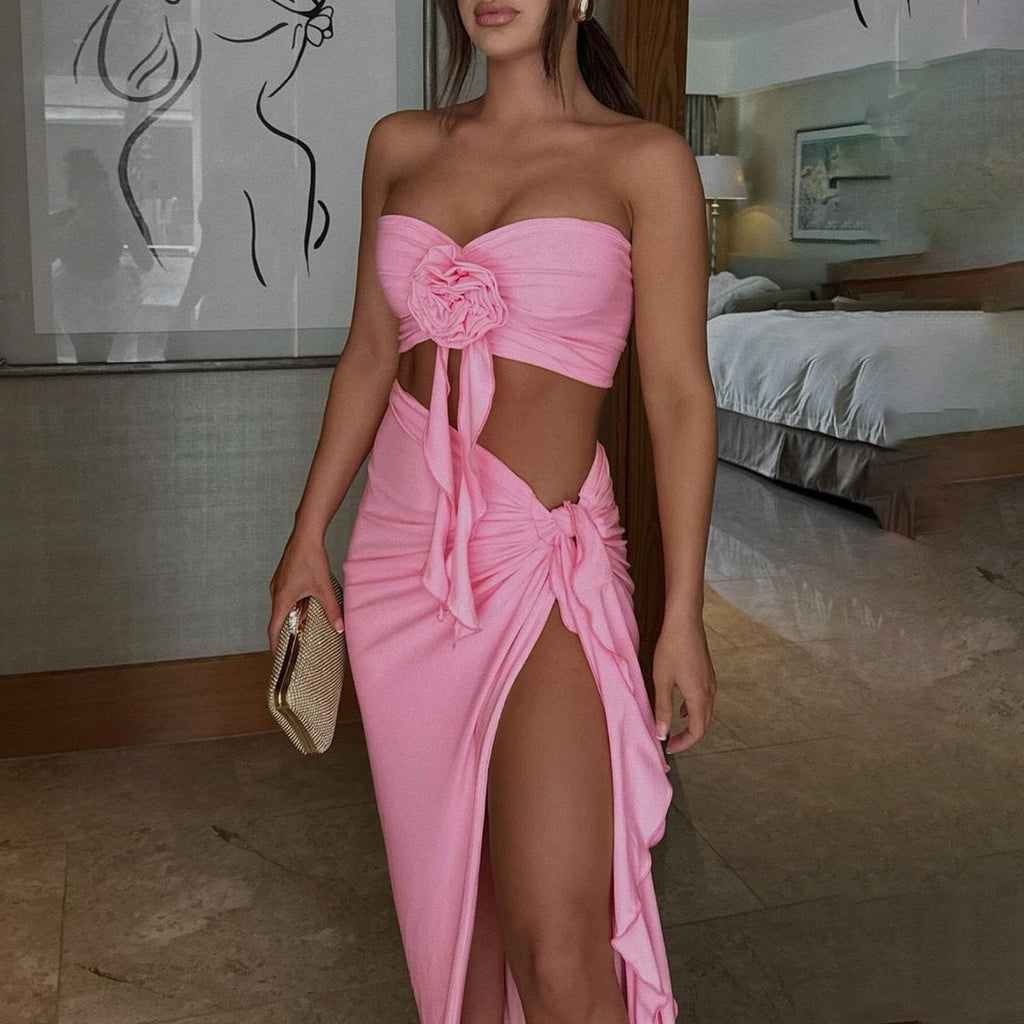 Robe portefeuille sexy pour femmes avec haut froncé et fente haute R&B
