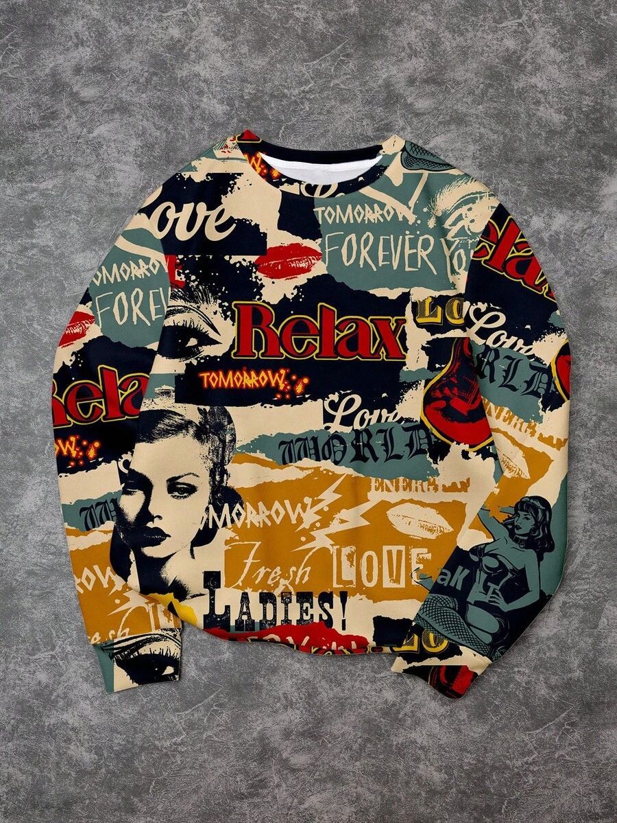 Sweatshirt décontracté pour femmes avec impression graphique créative Echoarchiv