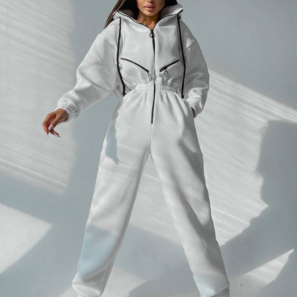 Combinaison ajustée à capuche pour femmes avec taille élastique et fermetures éclair contrastées marquantes Echo Archive