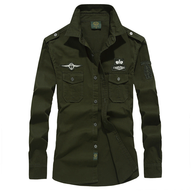 Chemise utilitaire à manches longues pour hommes, inspirée par le militaire, avec épaulettes, poches poitrine plaquées et badges Echo Archiv