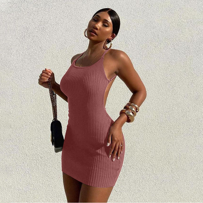 Robe moulante à côtes pour femmes avec bretelles spaghetti réglables Heidi-Mode