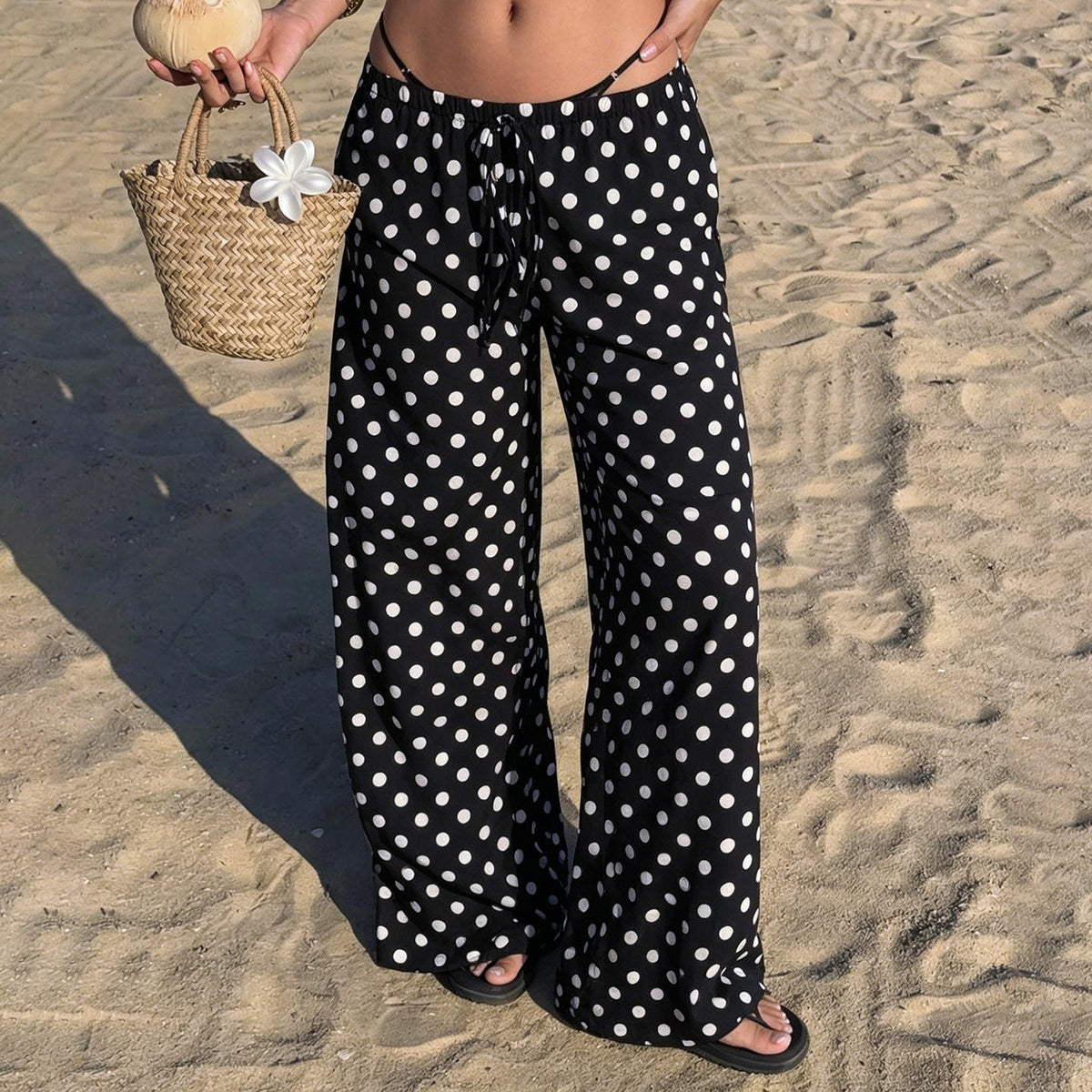Pantalon Palazzo large pour femmes avec taille élastique et motif à pois Echo Archiv