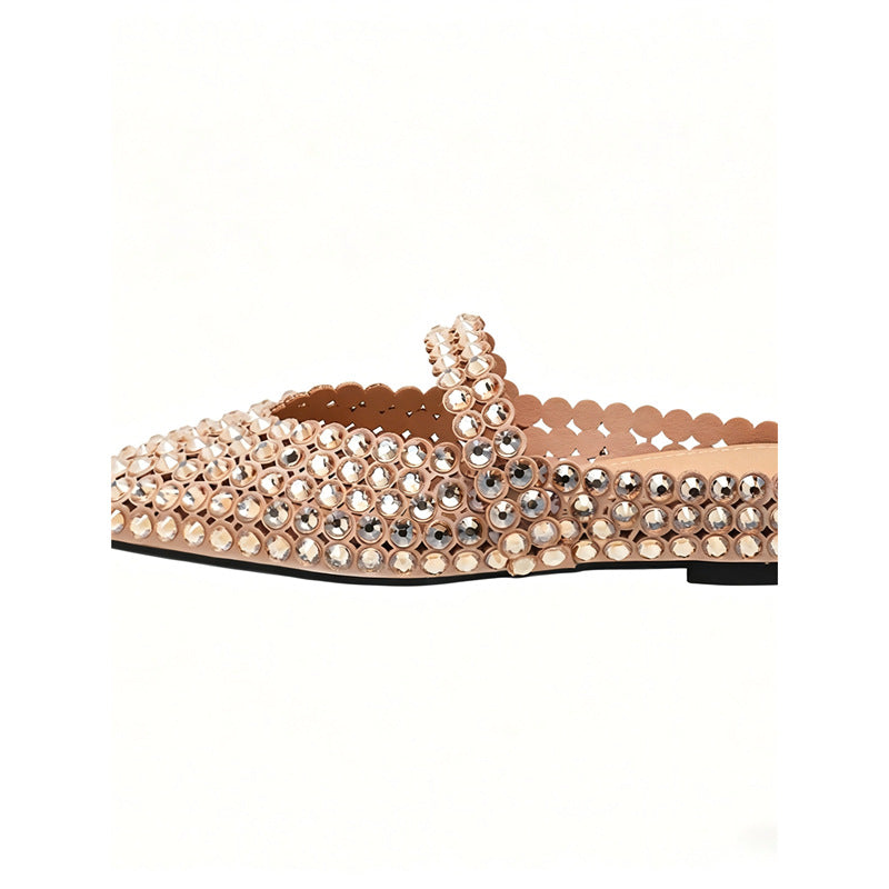 Mules élégantes et glamour pour femmes avec des ornements en strass R&B