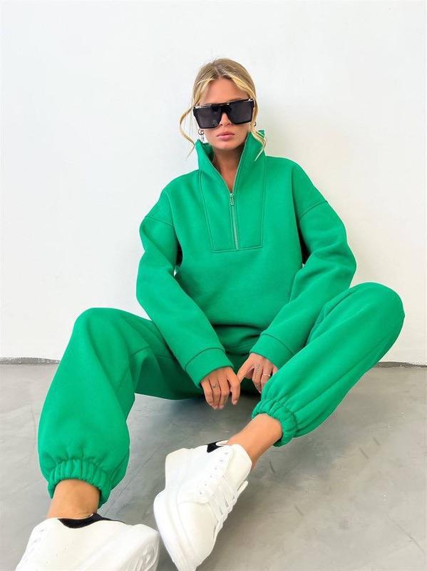 Ensemble de lounge oversize à demi-zip pour femmes en French-Terry lourd avec col montant