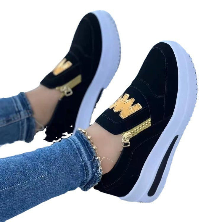 Baskets Slip-On Femme avec fermeture éclair dorée et logo tendance Heidi-Mode