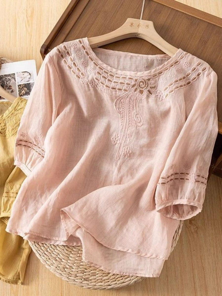 Blouse brodée pour femmes avec manches 3/4 R&B