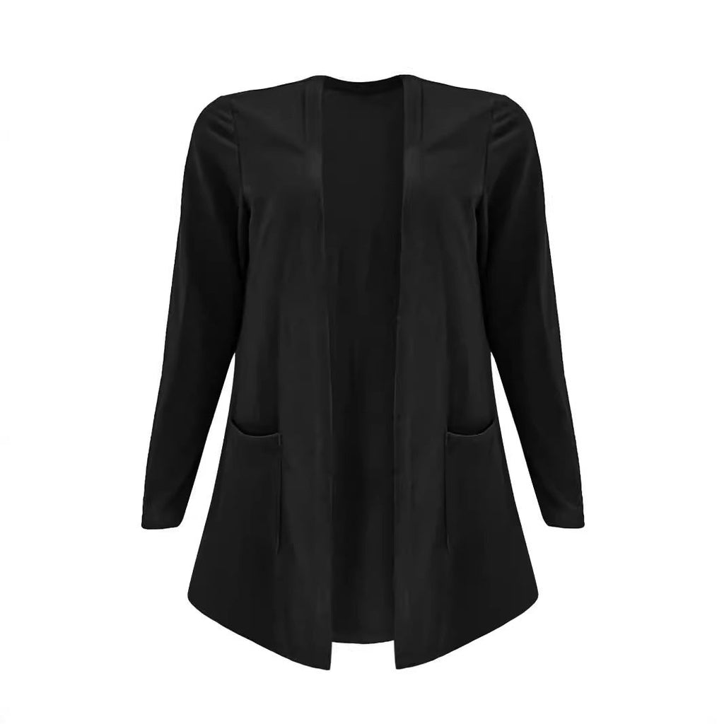 Cardigan Long Ouvert en Maille Fine pour Femme avec Poches et Décolleté en V Discret Echoarchiv