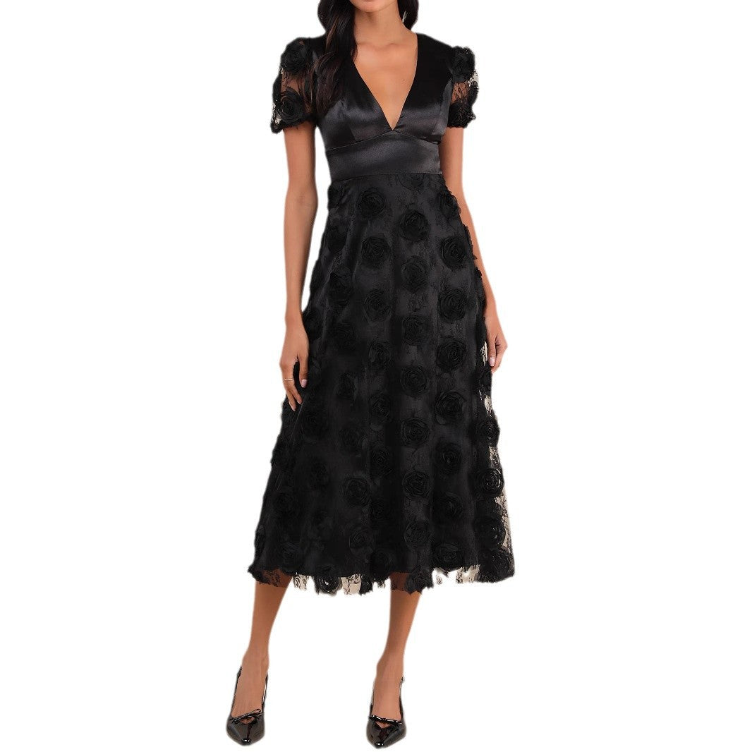 Robe Maxi Élégante pour Femmes avec Dentelle Florale R&B