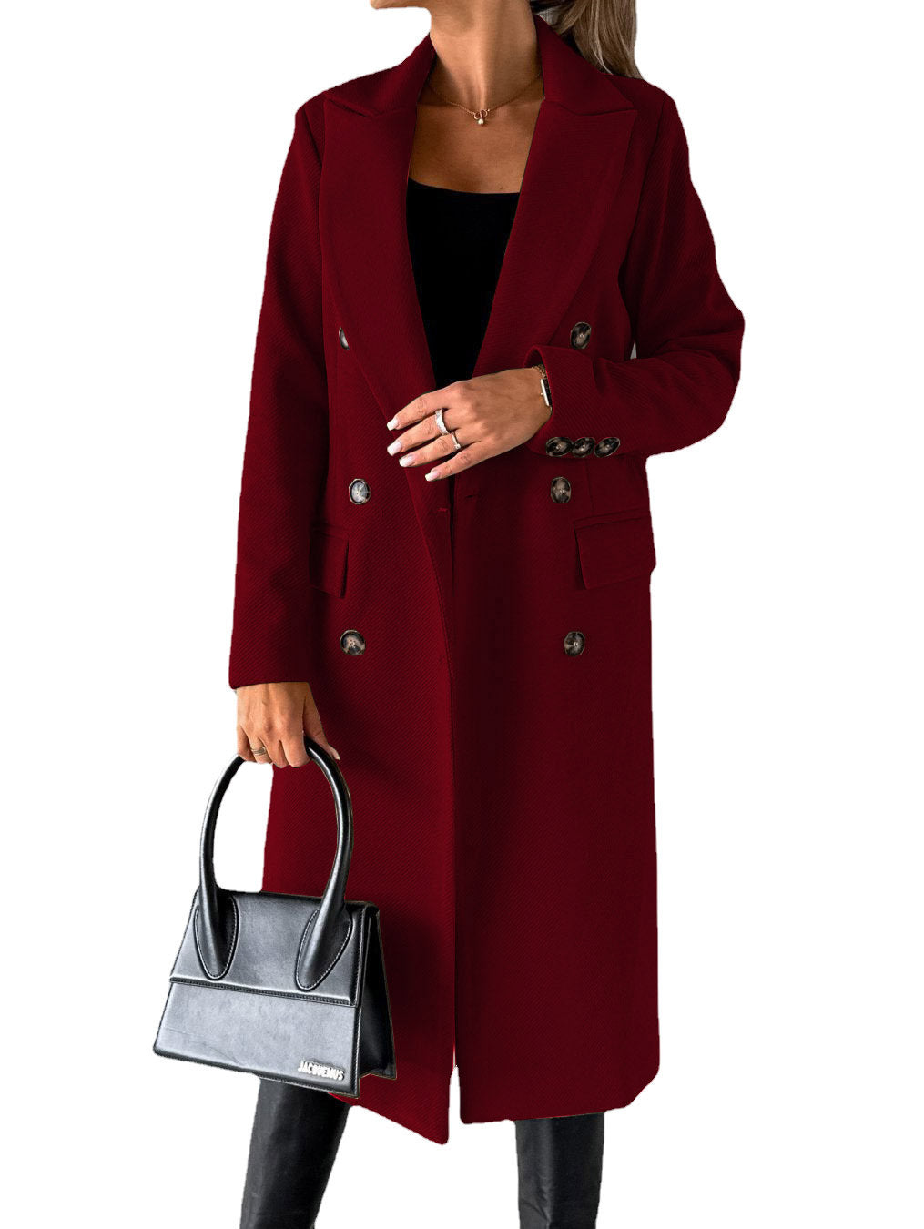 Manteau long pour femmes à double boutonnage classique avec col à revers et poches plaquées Echo Archiv