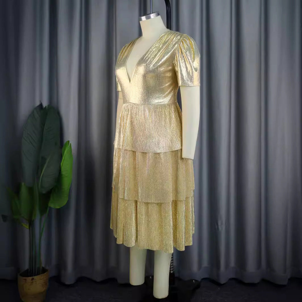 Robe de soirée brillante pour femmes avec design volumineux à volants R&B