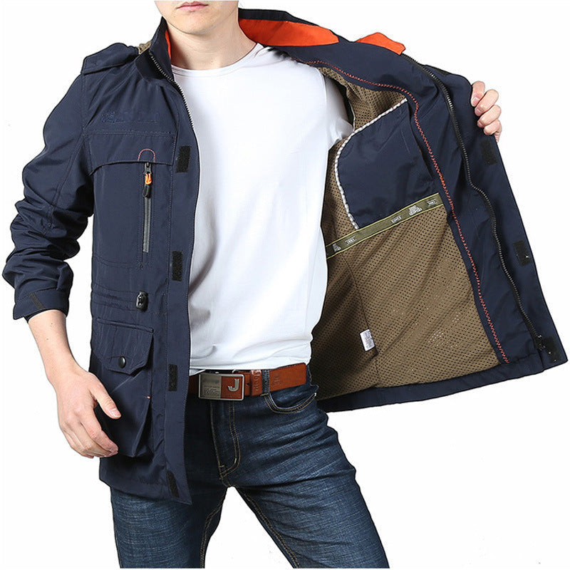 Veste de terrain légère pour hommes, coupe-vent et respirante, avec doublure en mesh, nombreuses poches zippées et à rabat, ainsi que des poignets ajustables - Echo Archiv