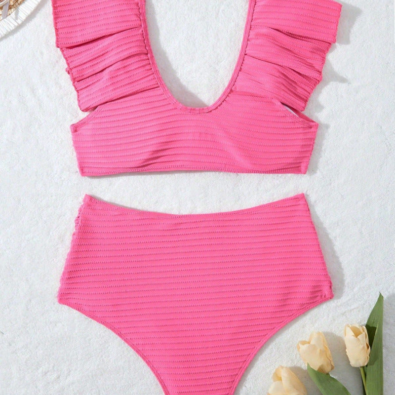 Bikini Femme Taille Haute avec Détails Volants R&B