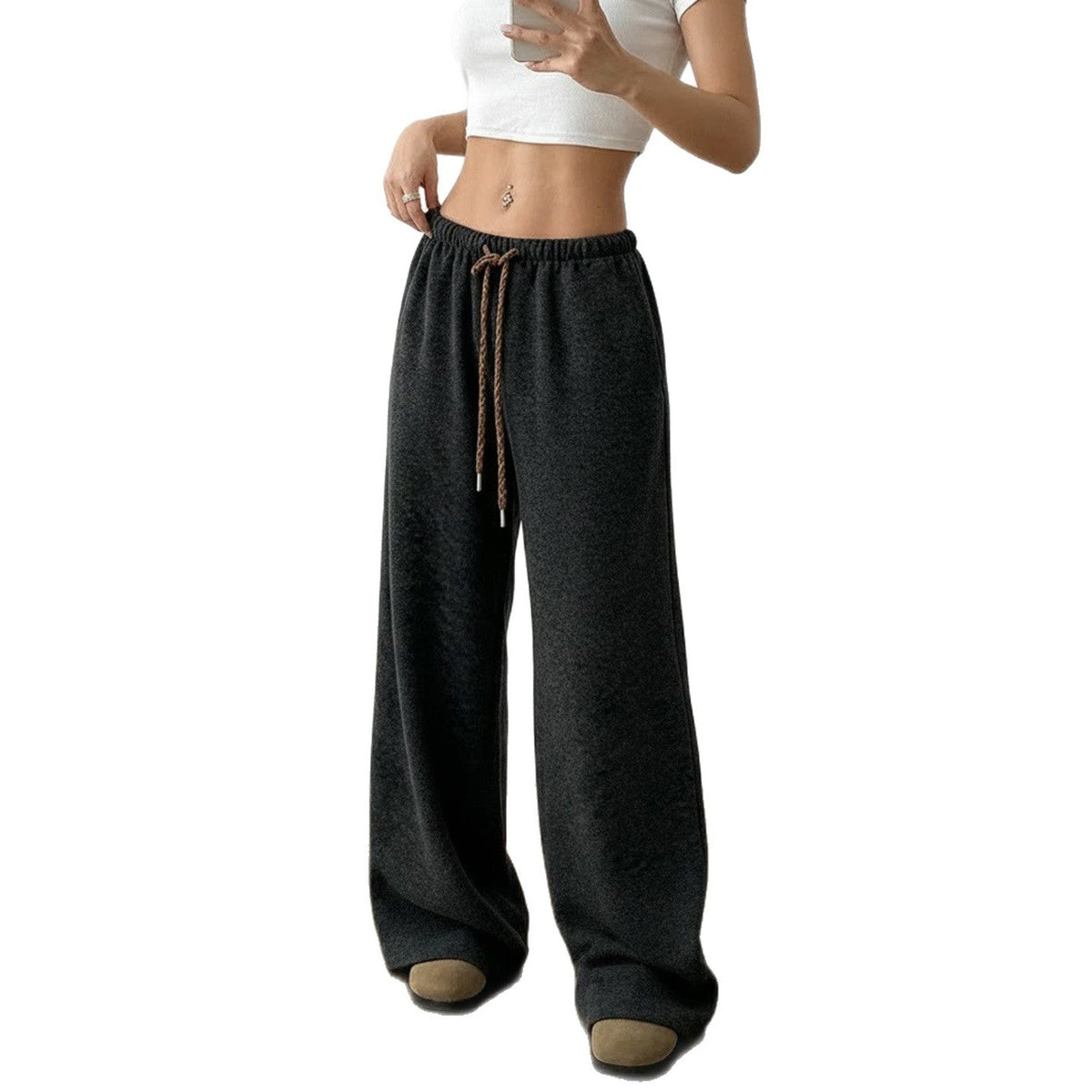 Pantalon de lounge large taille haute pour femmes avec cordon et coupe fluide Echo Archiv