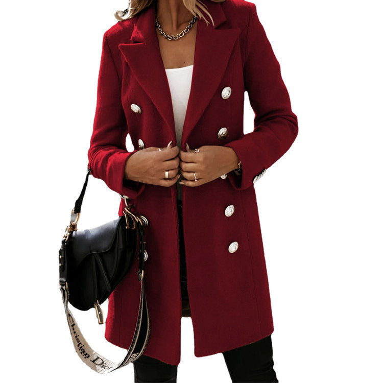 Manteau mixte en laine à double boutonnage cintré pour femmes avec col à revers et boutons décoratifs Echo Archiv