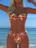 Bikini bandeau pour femmes avec motif floral et taille haute R&B