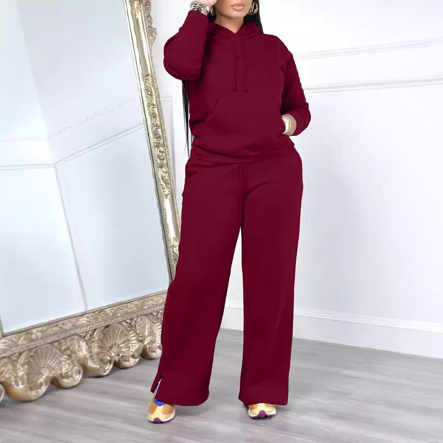 Ensemble de détente pour femmes avec pantalon palazzo taille haute, sweat à capuche avec poche kangourou et fente latérale Echo Archiv